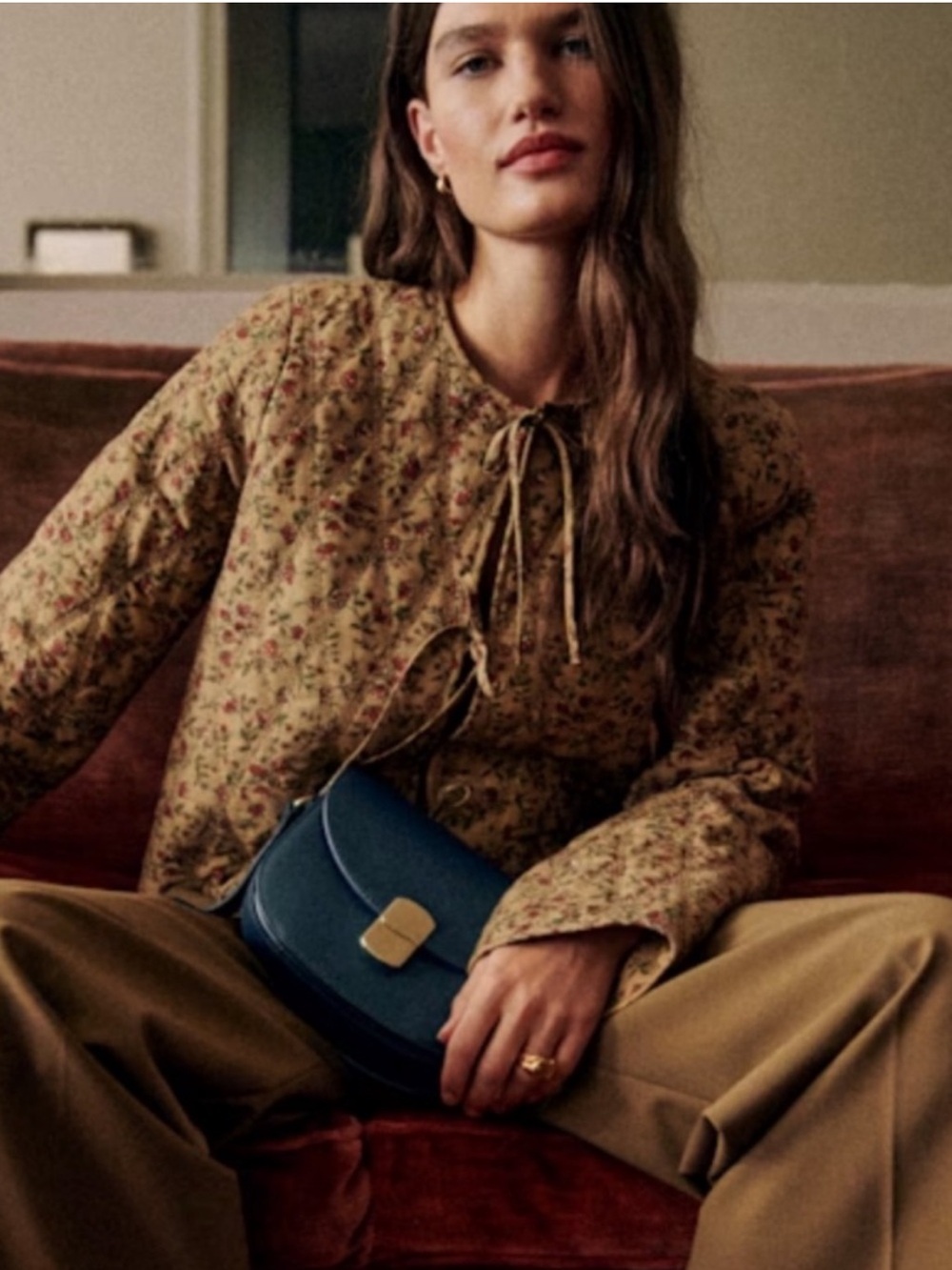 Sezane Paoline Quilted Jacket in Miranda Beige print